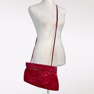 Vintage Red Leather Crossbody Bag 80s 90s Structured Slouchy Purse